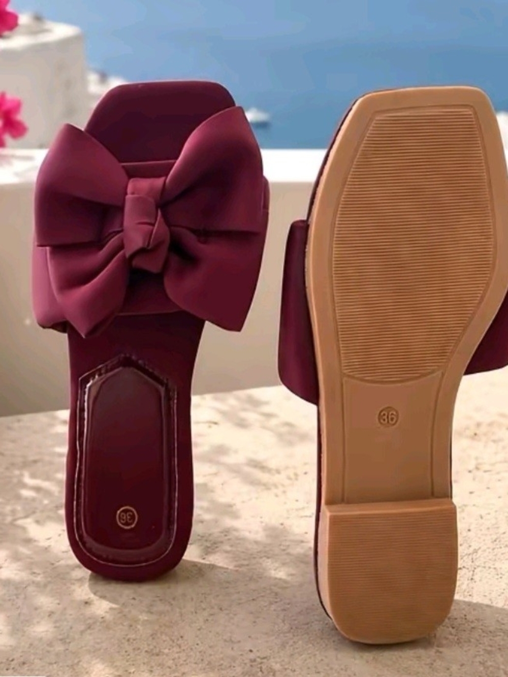 Women's Bow Slide Mules - Wine